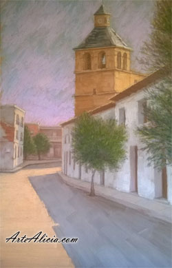 Bajando la calle (Pozuelo de calatrava); Plumilla, nogalina, pastel